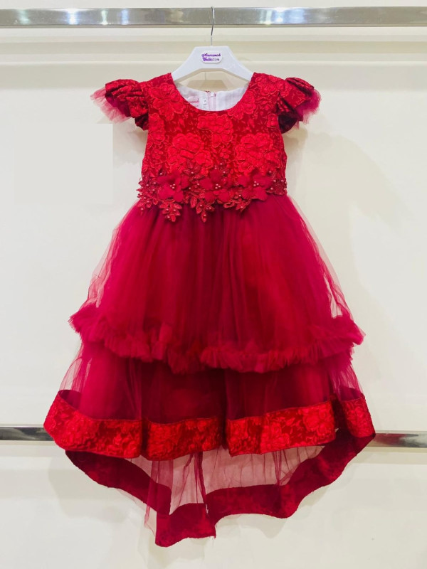 Girls Layered Flower Party Dress (2-12Y) - RED