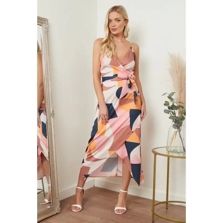 Cami Wrap Midi Dress in Multicolour Print