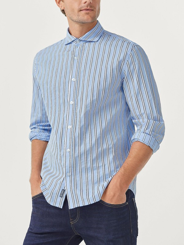 Mens Pure Cotton Woven Striped Shirt