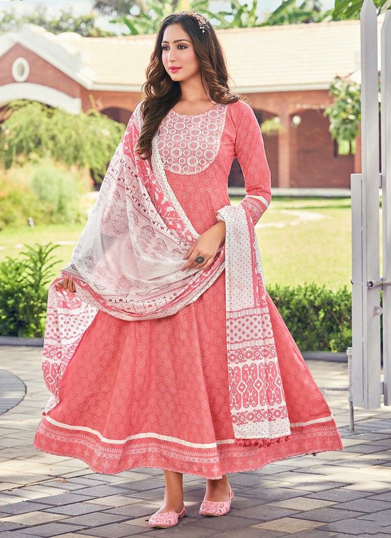 Cambric Cotton Spotlight Vol 1 Neck Embroidery Anarkali Gowns With Dupatta Collection