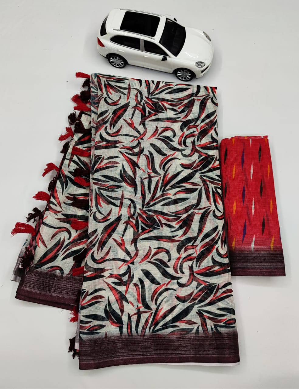 SAREE -Original Linen With Silver Jari Patta.