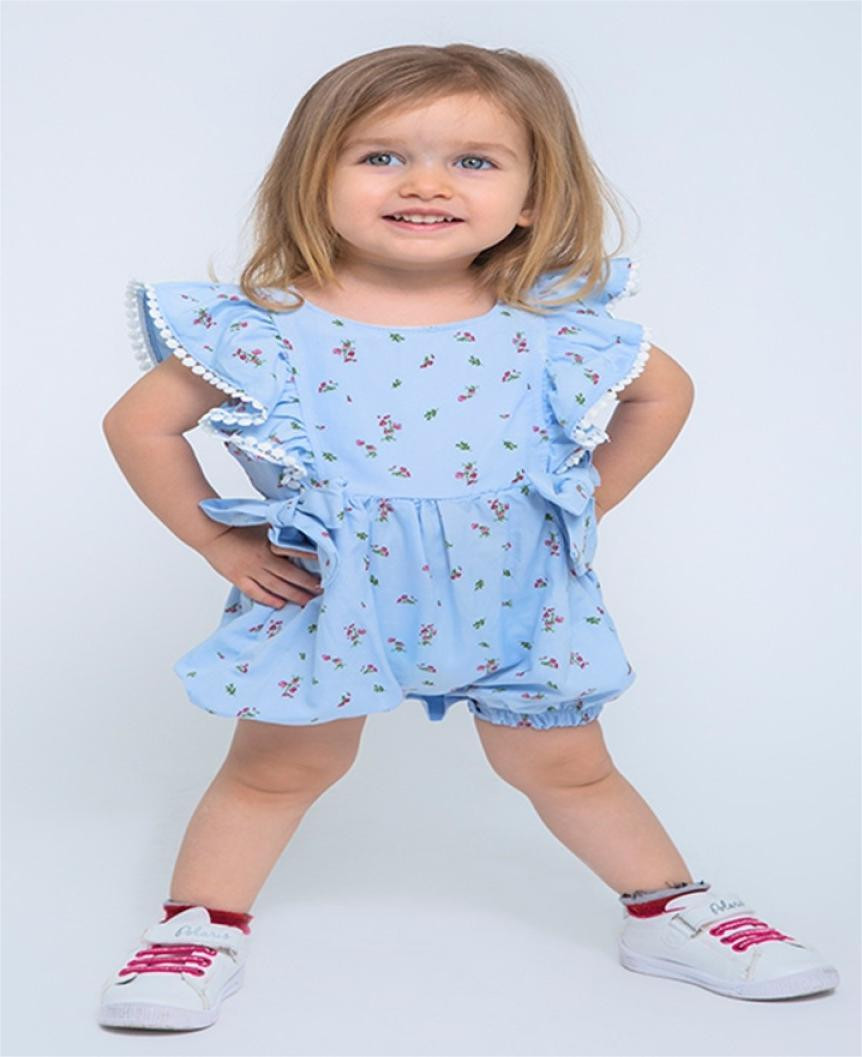 Baby Girls Frilly Floral Print Spanish Bow Romper (6-18M)