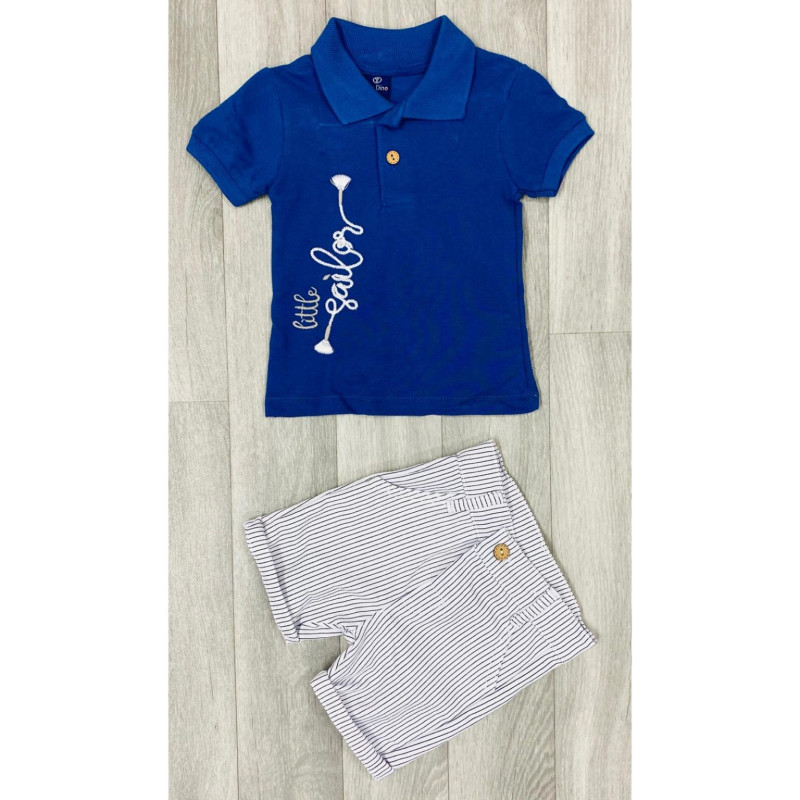 Baby Boys ‘Little Sailor’ Polo Shirt & Stripe Shorts Set (9-24M)