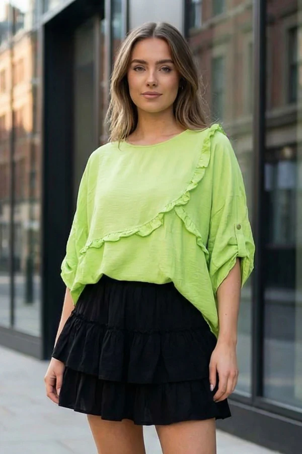 Plain Front Ruffle Detail Top