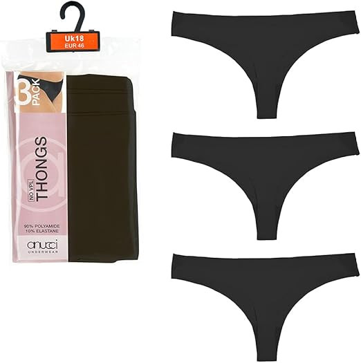 Ladies 3pk Black No VLP Thongs by Anucci 6 x 3 Pair Pack