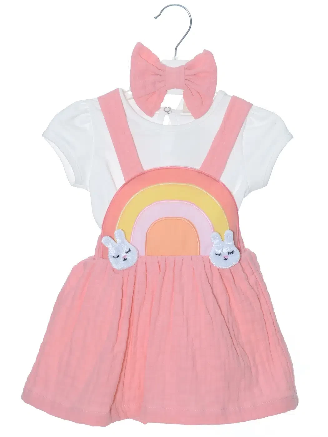 Baby Girls Rainbow Summer Dress & T Shirt Set With Headband (6-24M) - PINK