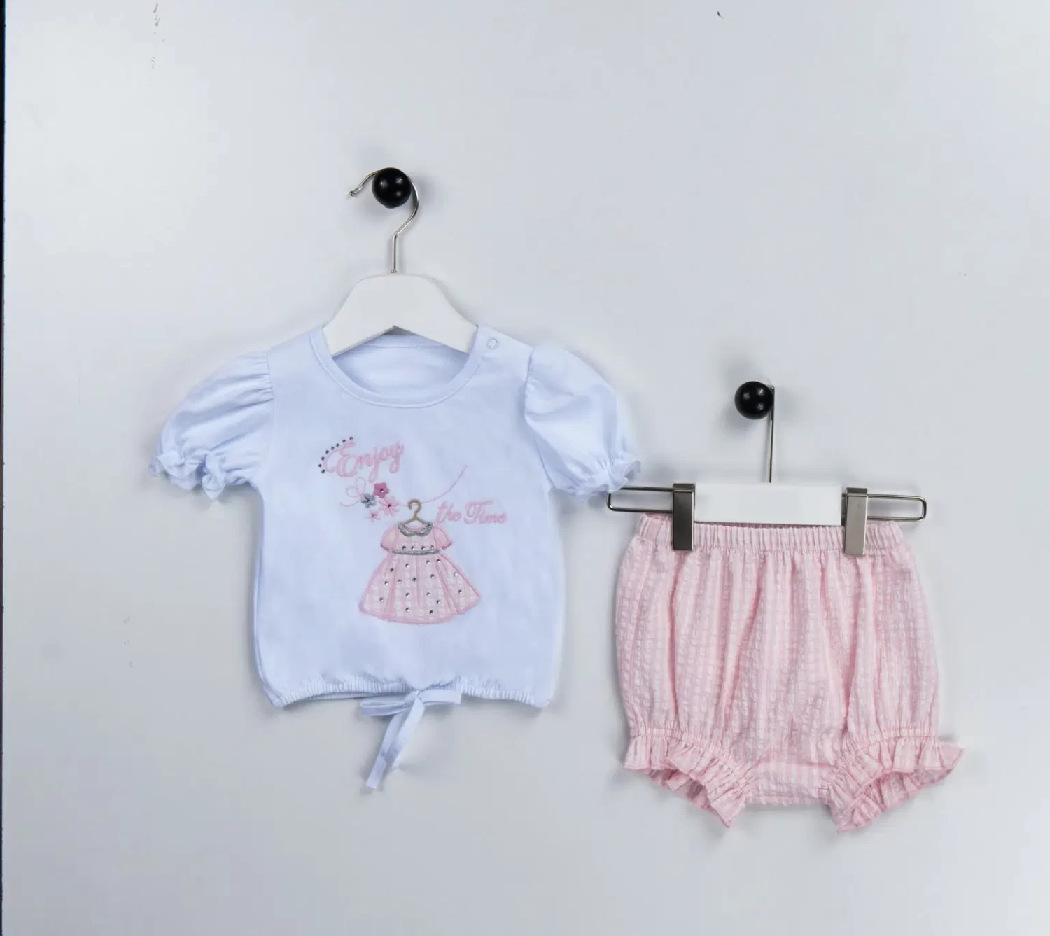 Baby Girls Diamante Floral Top & Check Panties Set (6-18M)