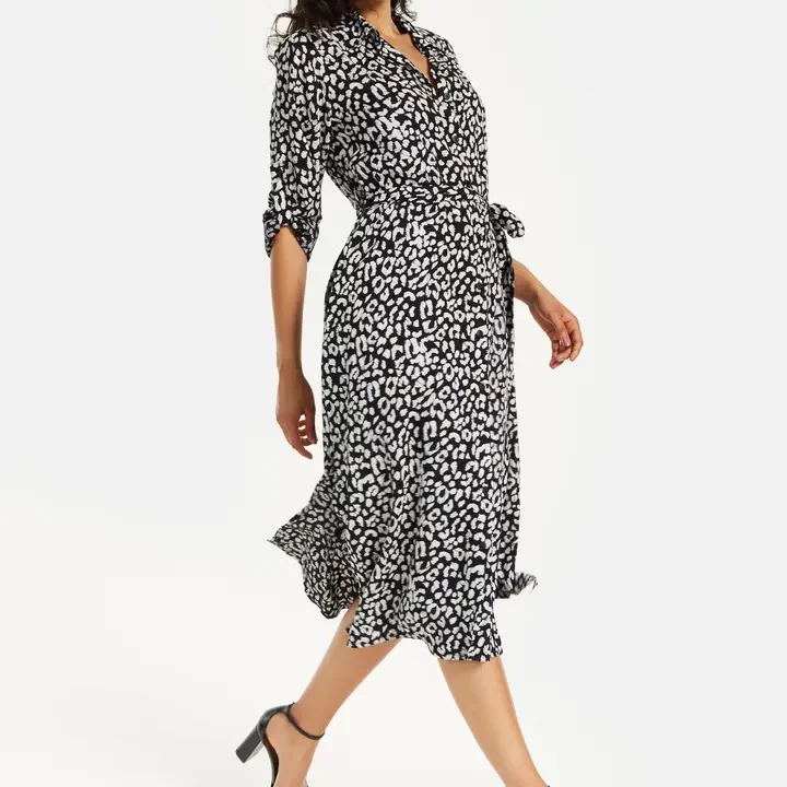 Liquorish Leopard Print Button Through Midi Shirt Dress