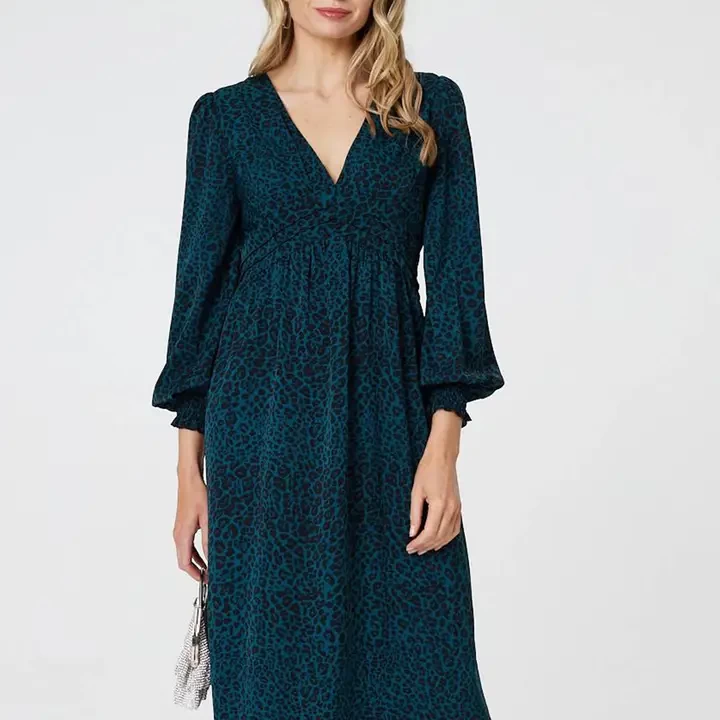 Animal Print Empire Waist Midi Dress