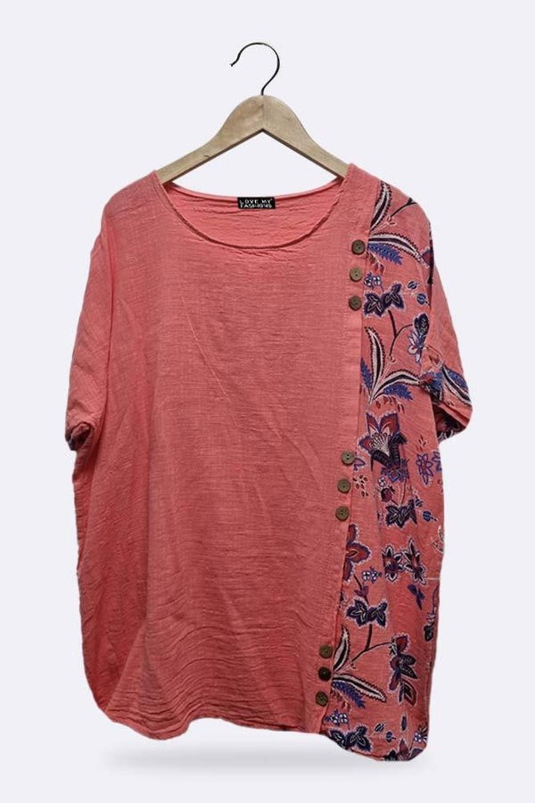 Button Detail Floral Patch Top