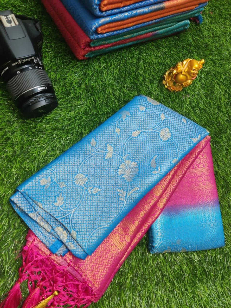 Kubera Pattu -Gold Zari Contrast Softy Silk Sarees