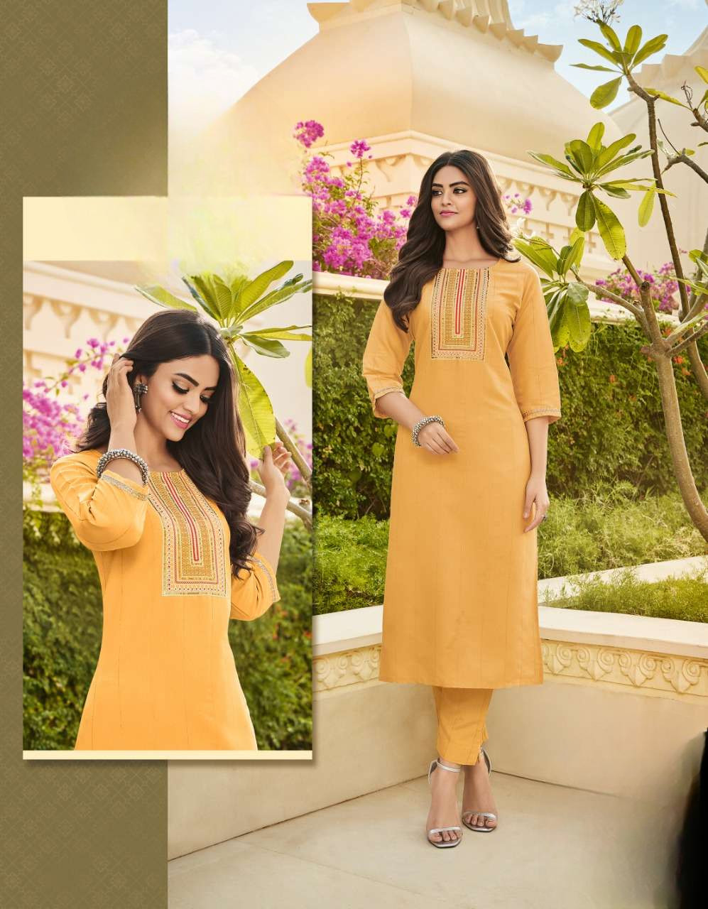 Trendy Designer Kurti With Pant - YELLOW