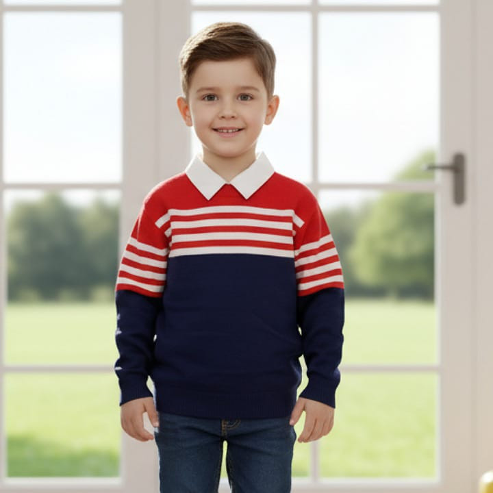 Boys Knitted Stripe Panel Collar Jumper (3-12Y)