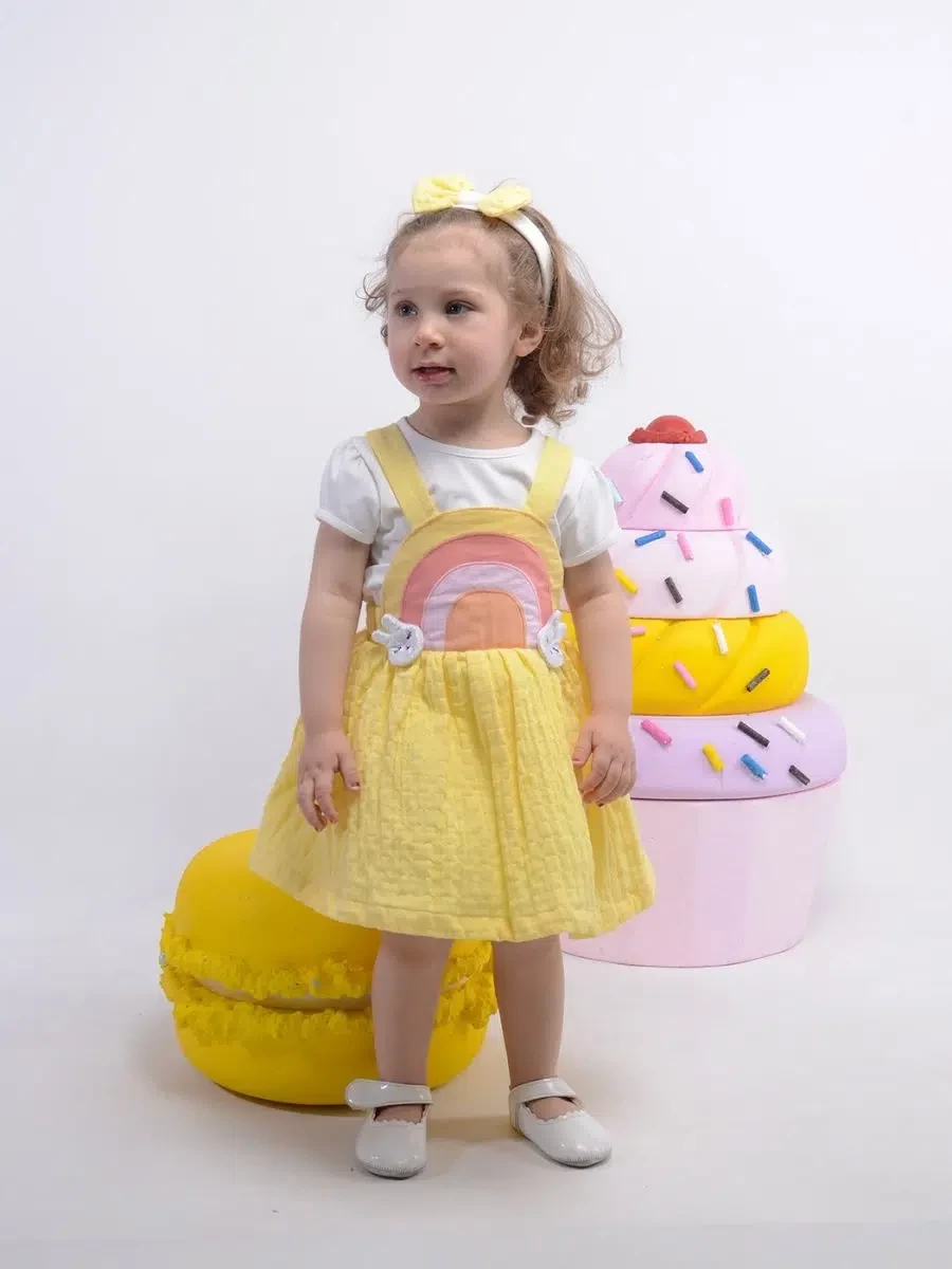 Baby Girls Rainbow Summer Dress & T Shirt Set With Headband (6-24M)