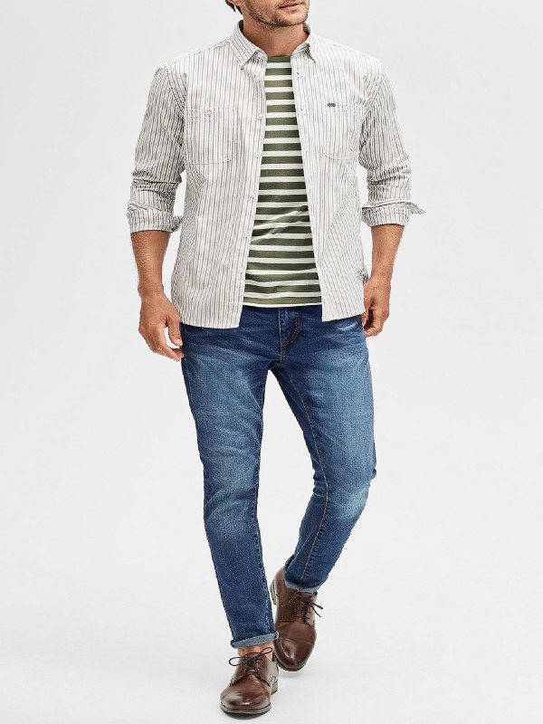 ELLOS GREEN Mens Sons of Owen Striped Shirt