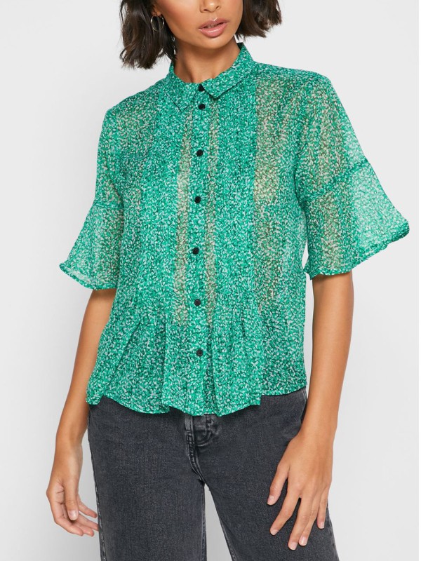 Alving Lawn Pintuck Flute Sleeve Blouse