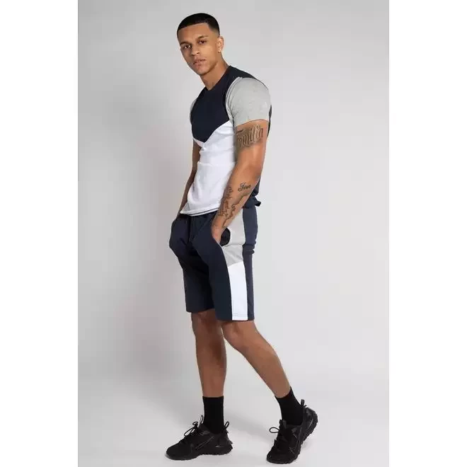 TAUPE WITH WHITE AND BLACK COLOUR BLOCK SIDE PANEL SHORT SET