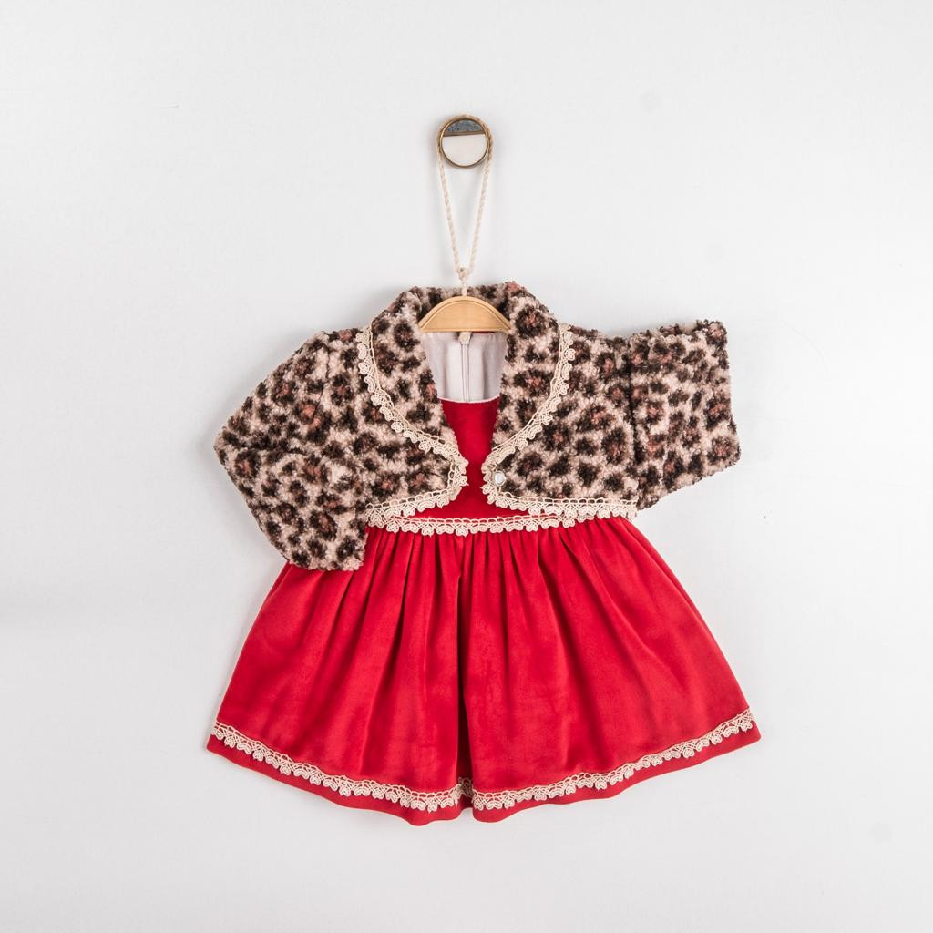 Baby Girls Two Piece Velvet Dress & Leopard Shrug Set (6-24M)