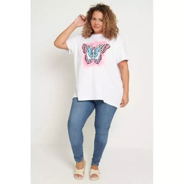 Plus size white butterfly t-shirt