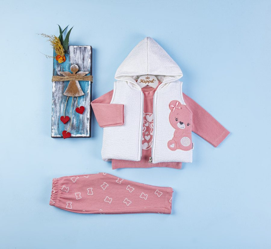 Baby Girls Three Piece Teddy Gillet Legging Set (6 -18M)