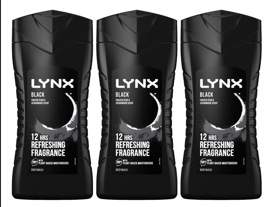 Lynx Black 12-H Refreshing Fragrance Shower Gel Body Wash for Men 3x225ml