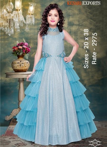 Sky Blue Fancy Embroidery Work Readymade Kids Gown
