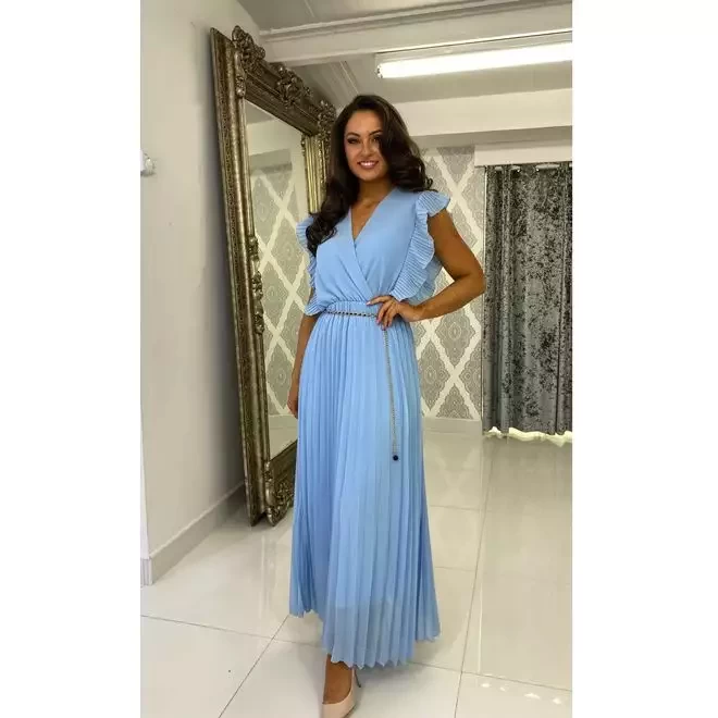 SKYBLUE CHAIN PLEATED MAXI DRESS REVERSIBLE
