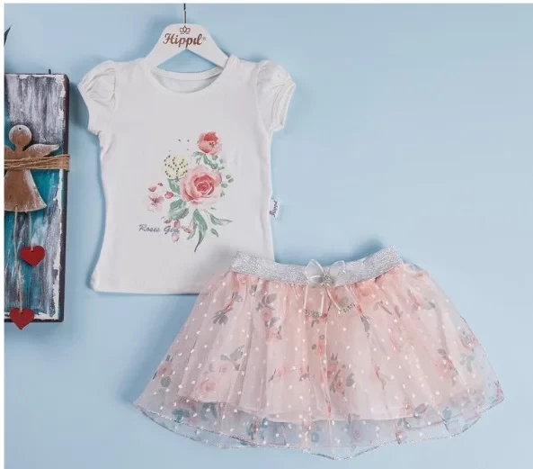 Girls 2pc Floral Diamante Summer Skirt Set (1-4Y)