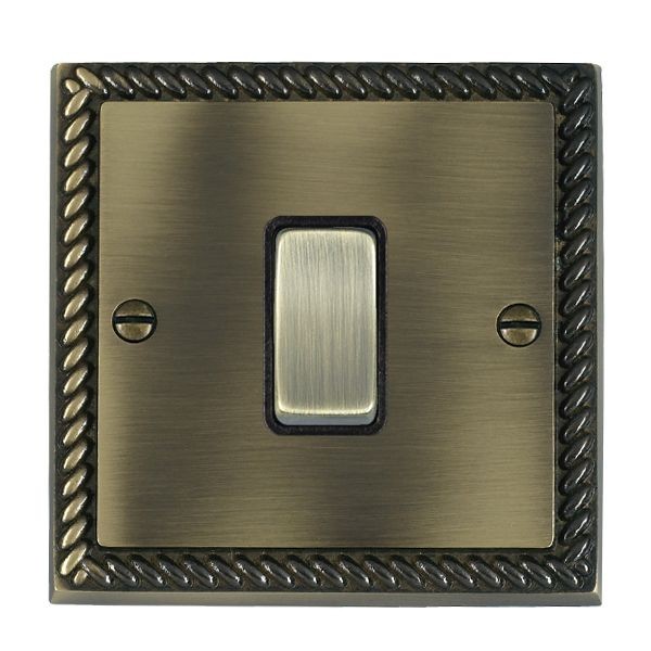 Hamilton Cheriton Georgian Antique Brass 1 Gang 10amp 2 Way Rocker with Black Insert