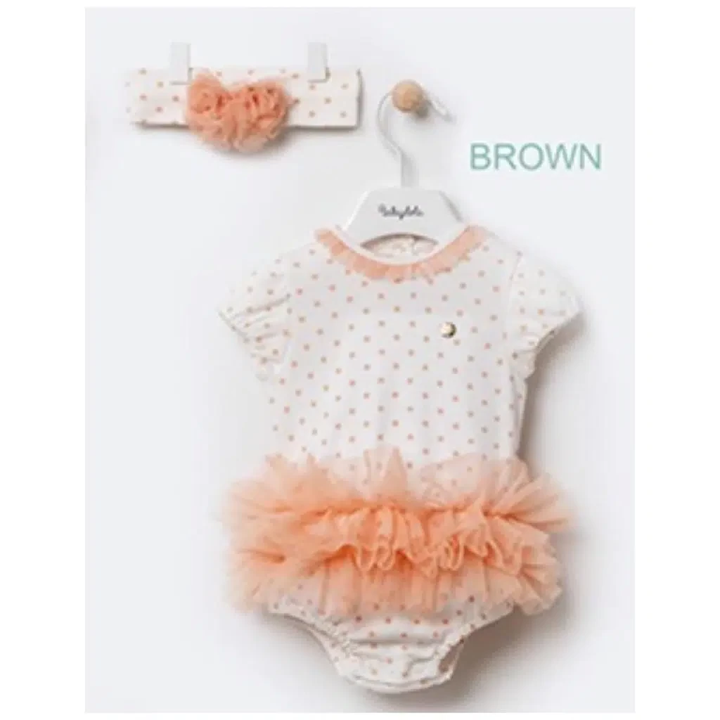 Baby Girls Polka Dot Layered Net All in One Spanish Romper with Headband (6-18M)
