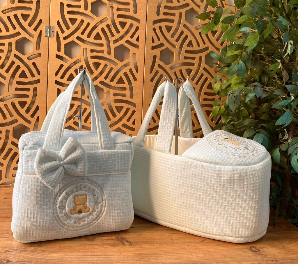 Baby Boys Embroidered Teddy Sky Blue Moses Basket