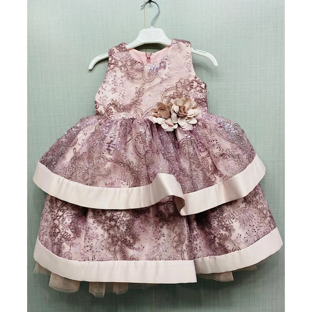 Girls Elegant Embroidered Sequin Net Layered Party Dress (2-12Y)