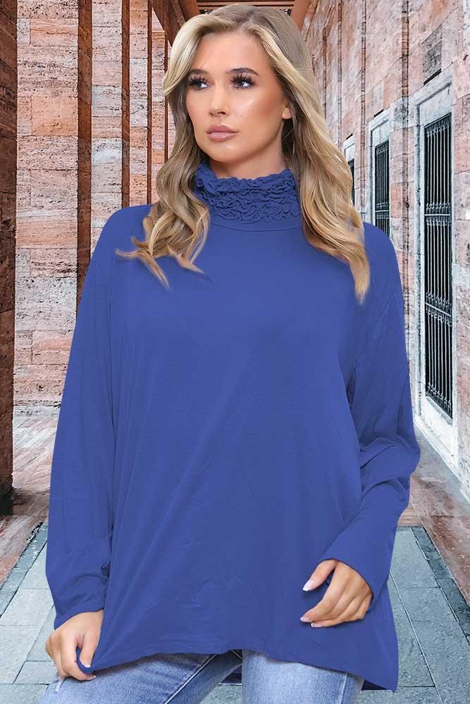 Frill Ruched Roll Neck Top