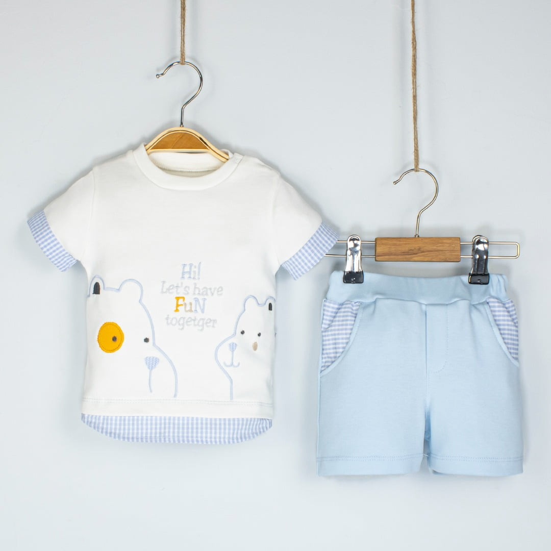 Baby Boys Embroidered Teddy Bear Short Set (3-12M)