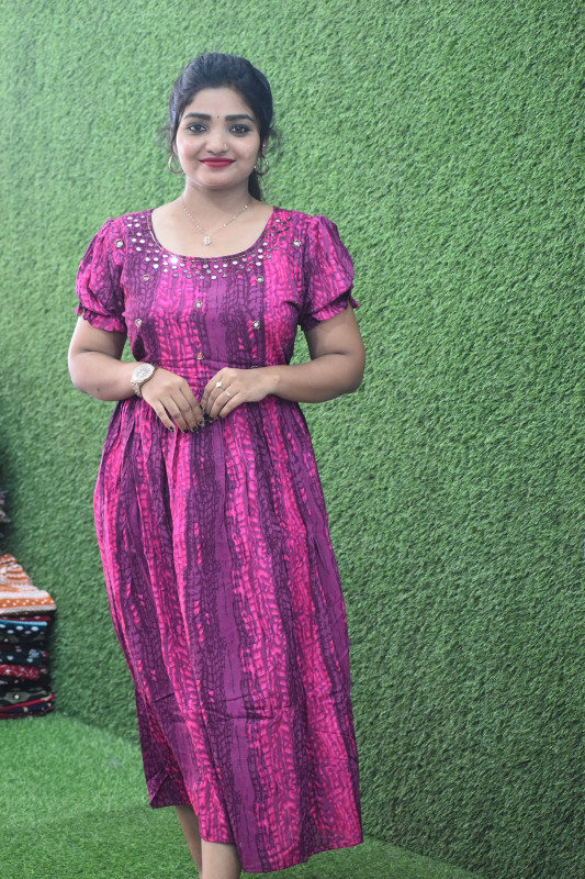 Shibori print rayon frock pattern puff sleeve with Handwork