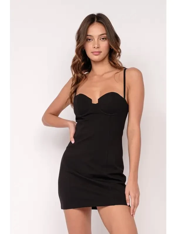 Solid Color Sweetheart Neck Slim Fit Mini Dress