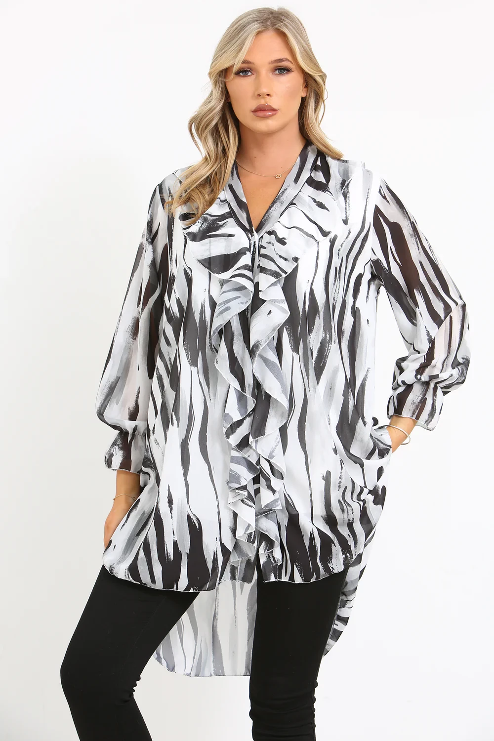 PRINTED RUFFLE SHIRT