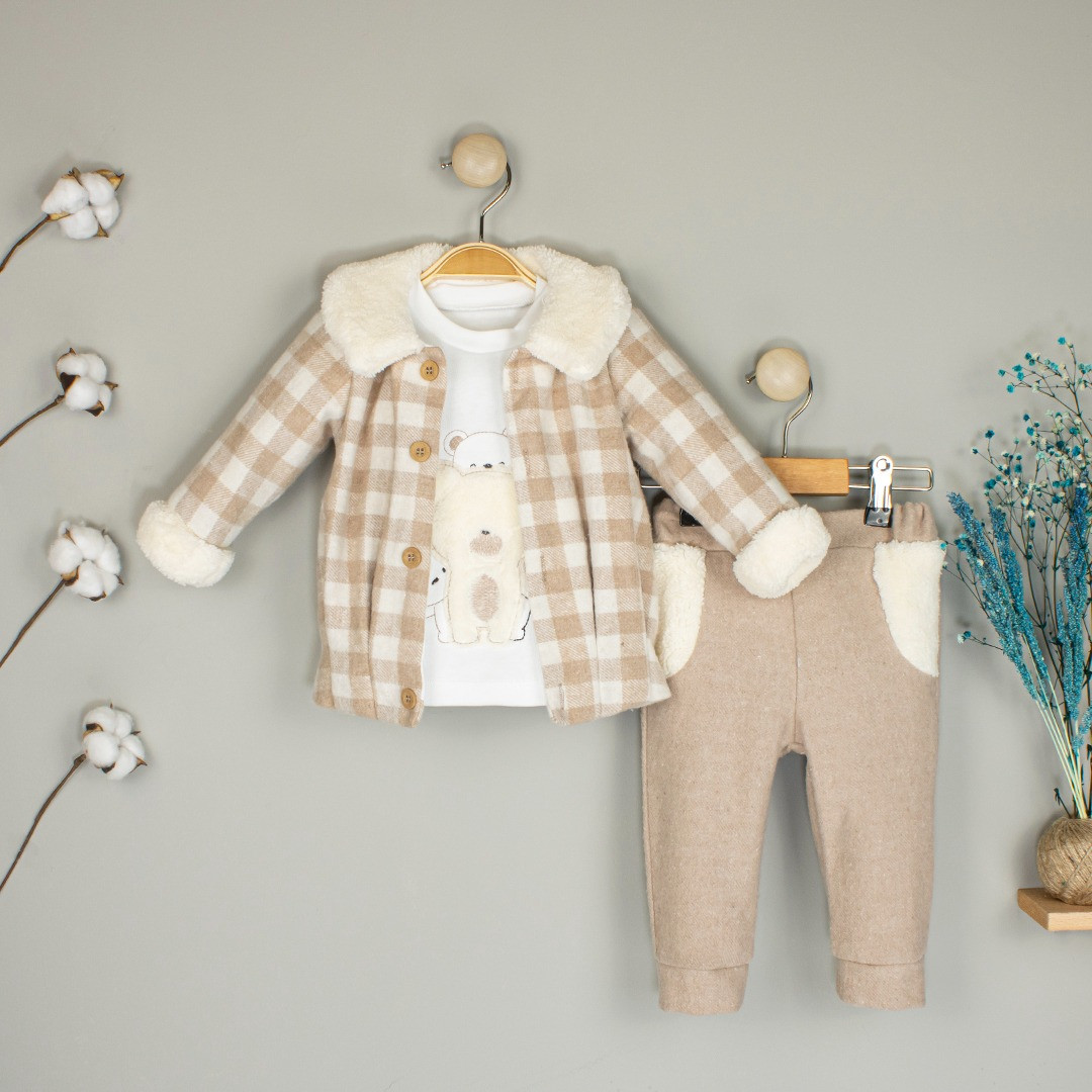 Baby Boys Three Piece Teddy Bear Check Jacket Tracksuit (3-12M)