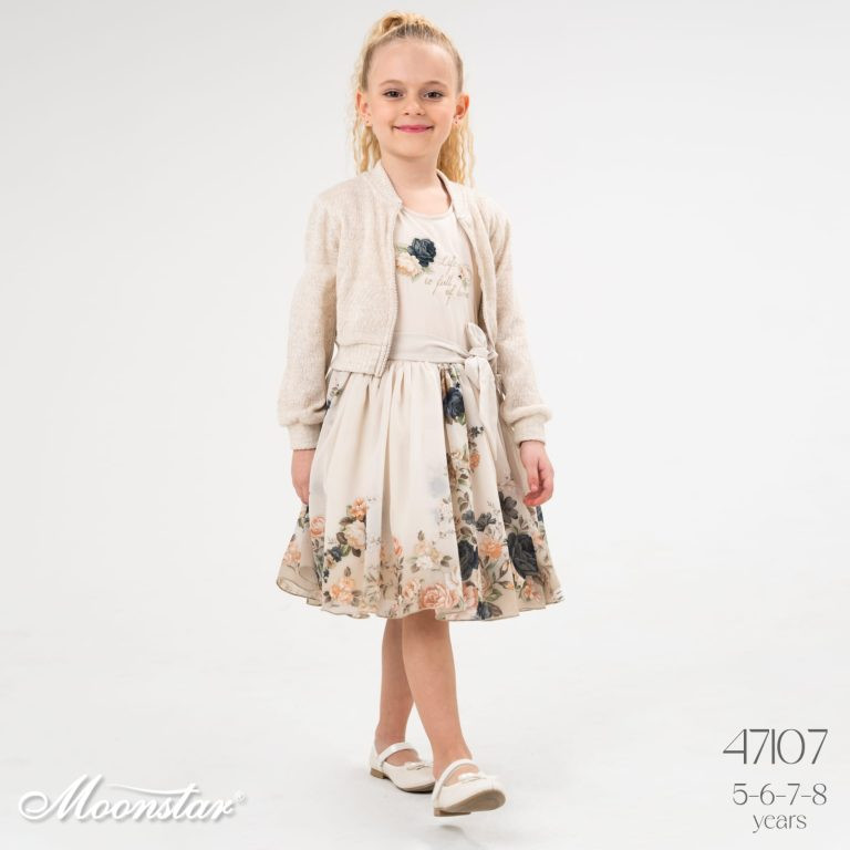 Girls Two Piece Floral Print Dress & Knitted Cardigan Set (5-8Y)