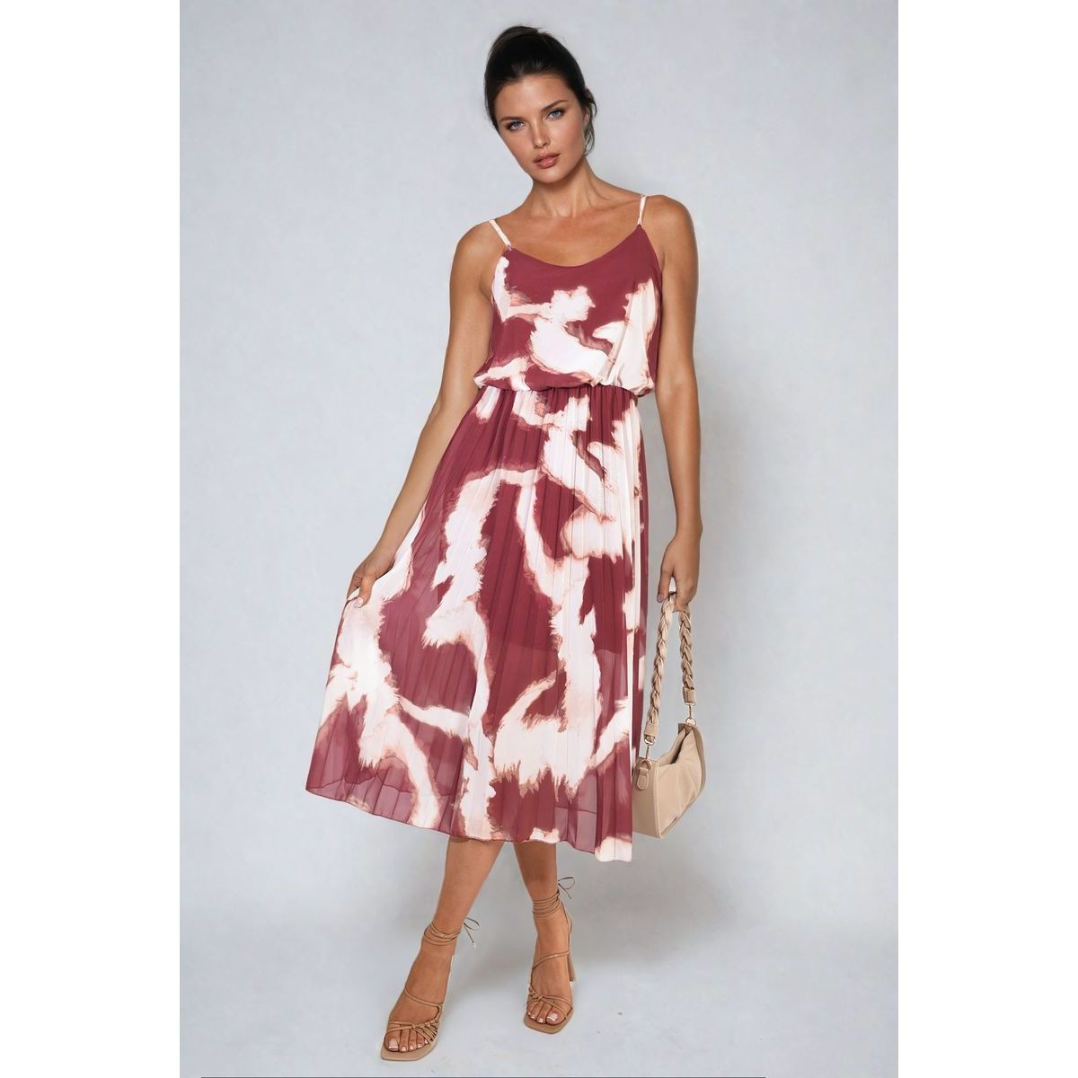 STRAPPY PLEATED MIDI DRESS