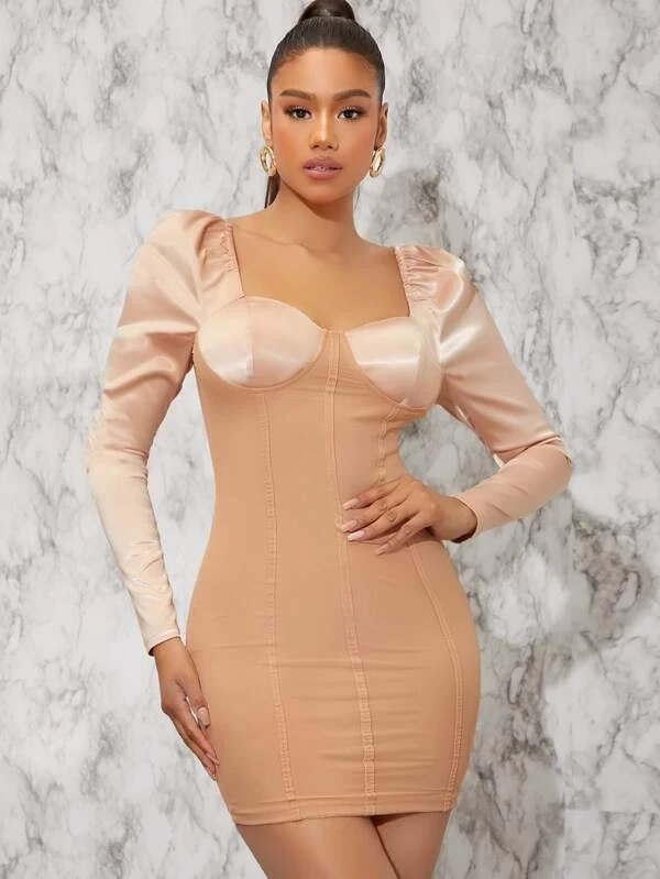 Satin Sweetheart Neck Bodycon Dress
