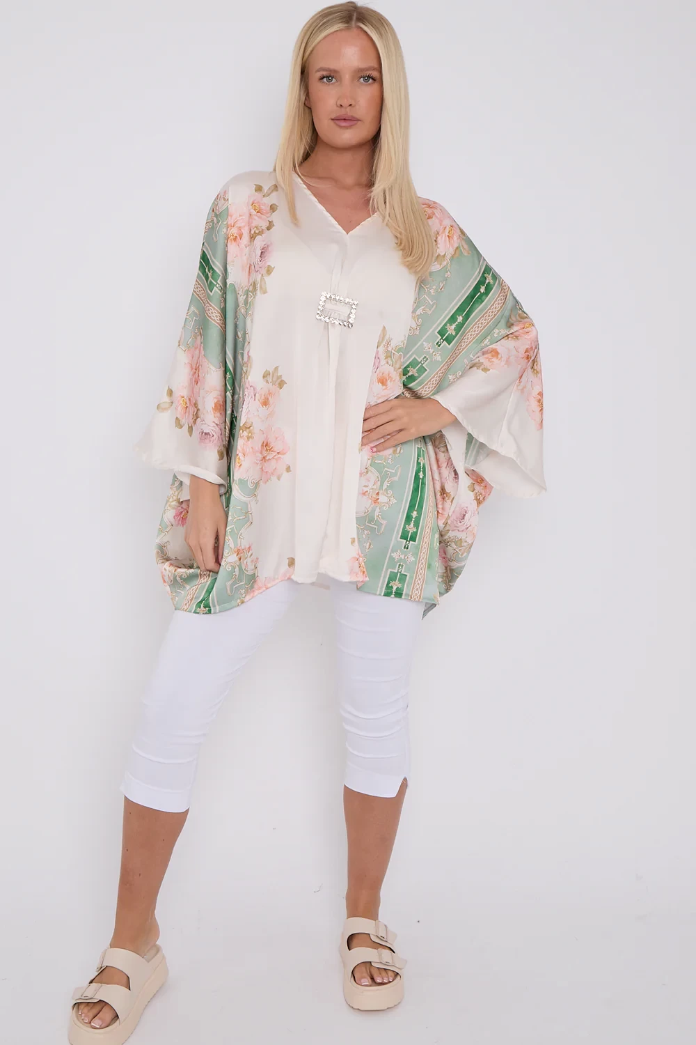 DIAMOND BUCKLE DETAIL TOP - BEIGE