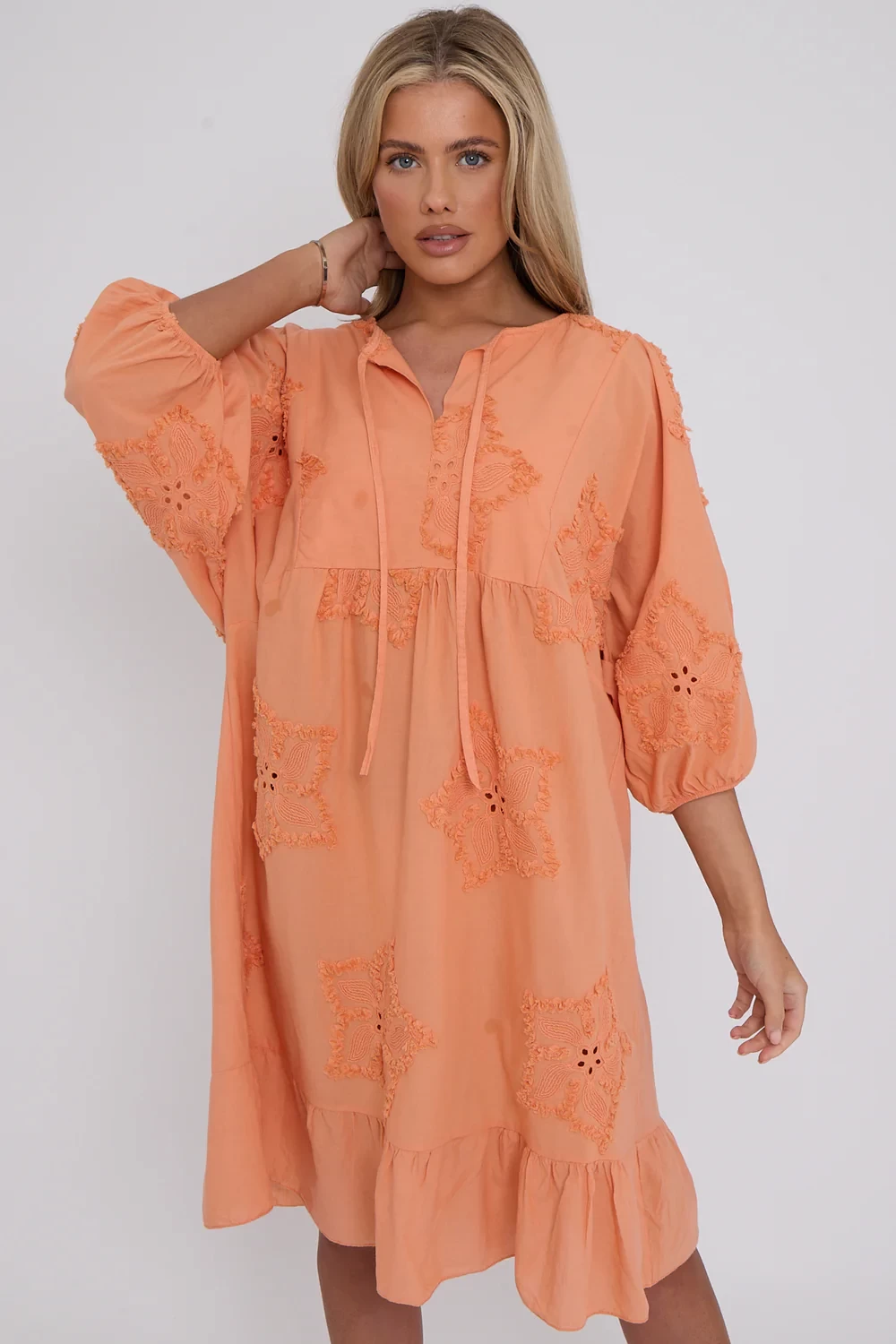 COTTON FLOWER SMOCK DRESS