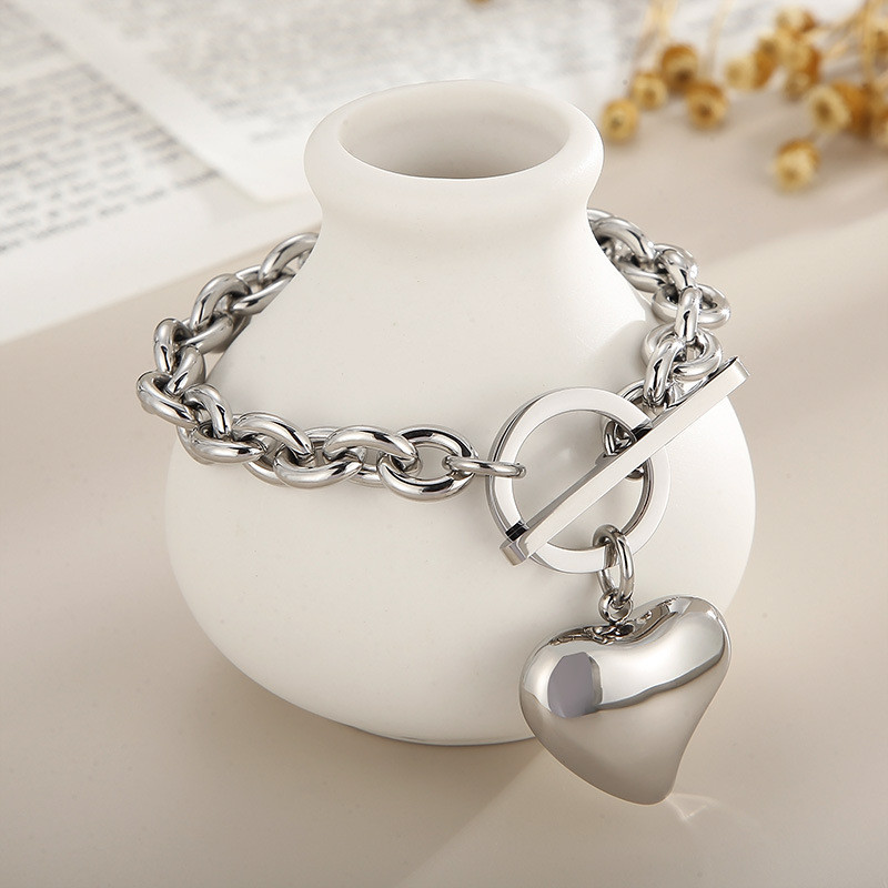 Fashion Geometric Titanium Steel 18k Gold Plated Plating Stainless Steel Bracelet & Necklace Set Silver