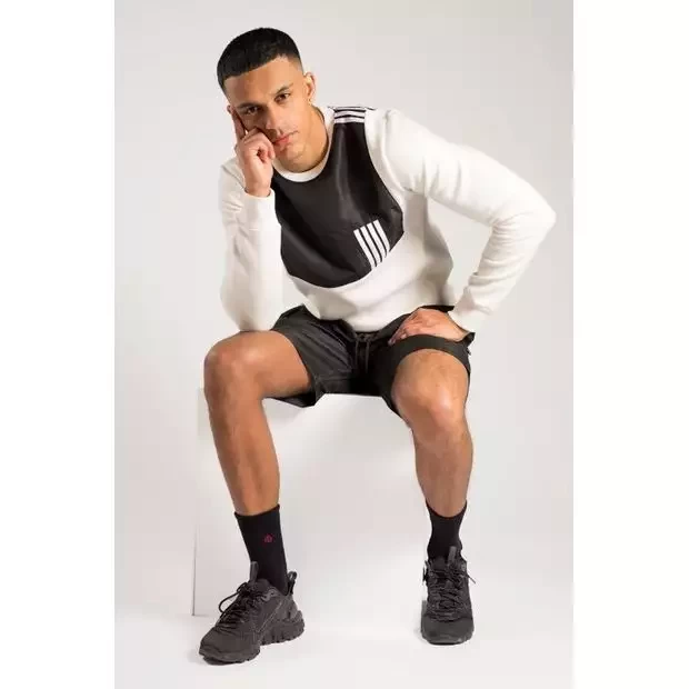 Black and white colour blocked striped short set