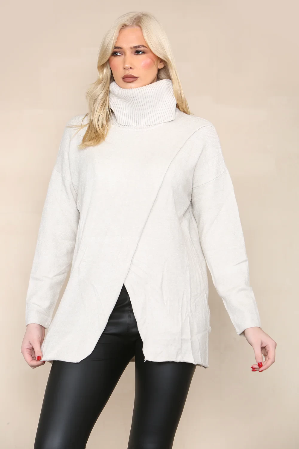 TURTLE NECK WRAP JUMPER -BEIGE