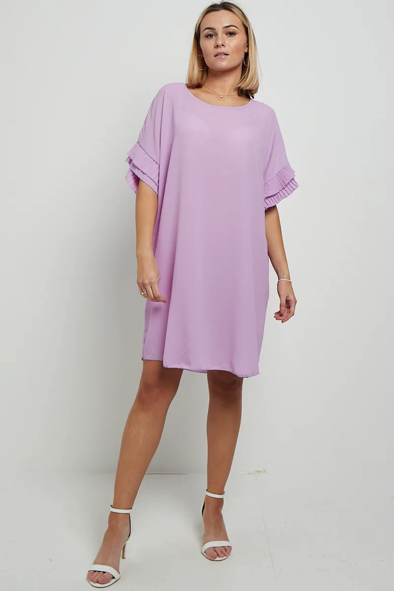 HEM PLEATED SLEEVE DRESS - PURPLE