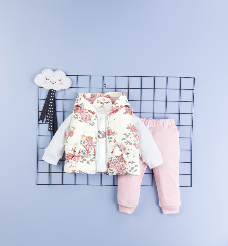 Baby Girls Three Piece Flower Padded Gillet SET