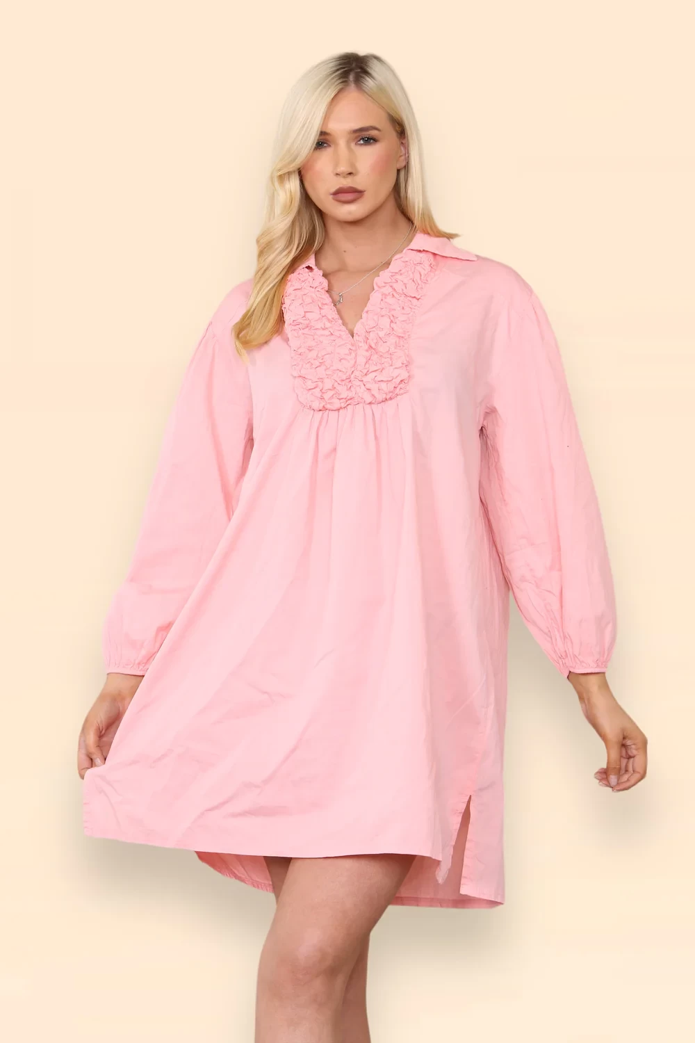 RUFFLE NECK DETAIL SMOCK