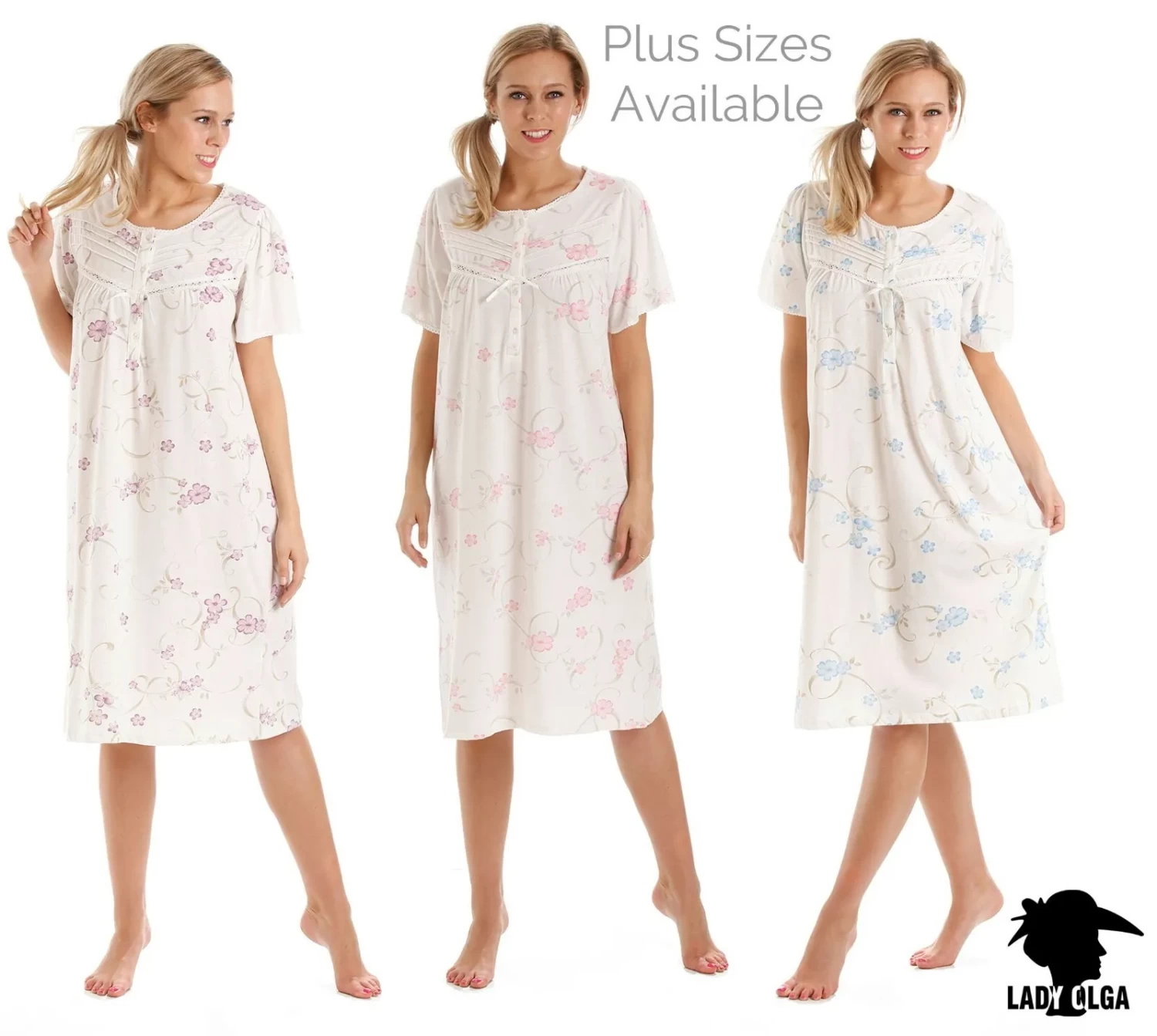 Olga Ladies Floral Jersey Short Sleeved Nightdresses by Lady Olga